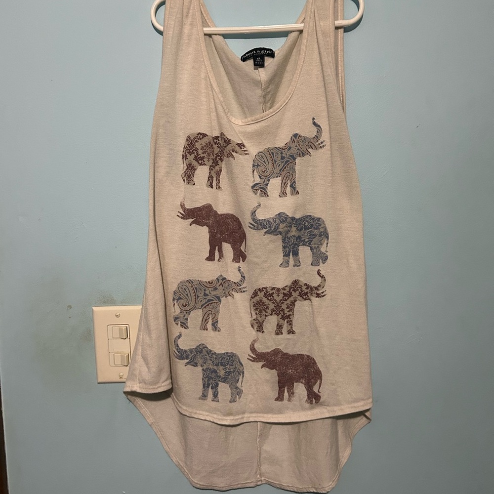 About A Girl Cream Tank Top with Elephant Print